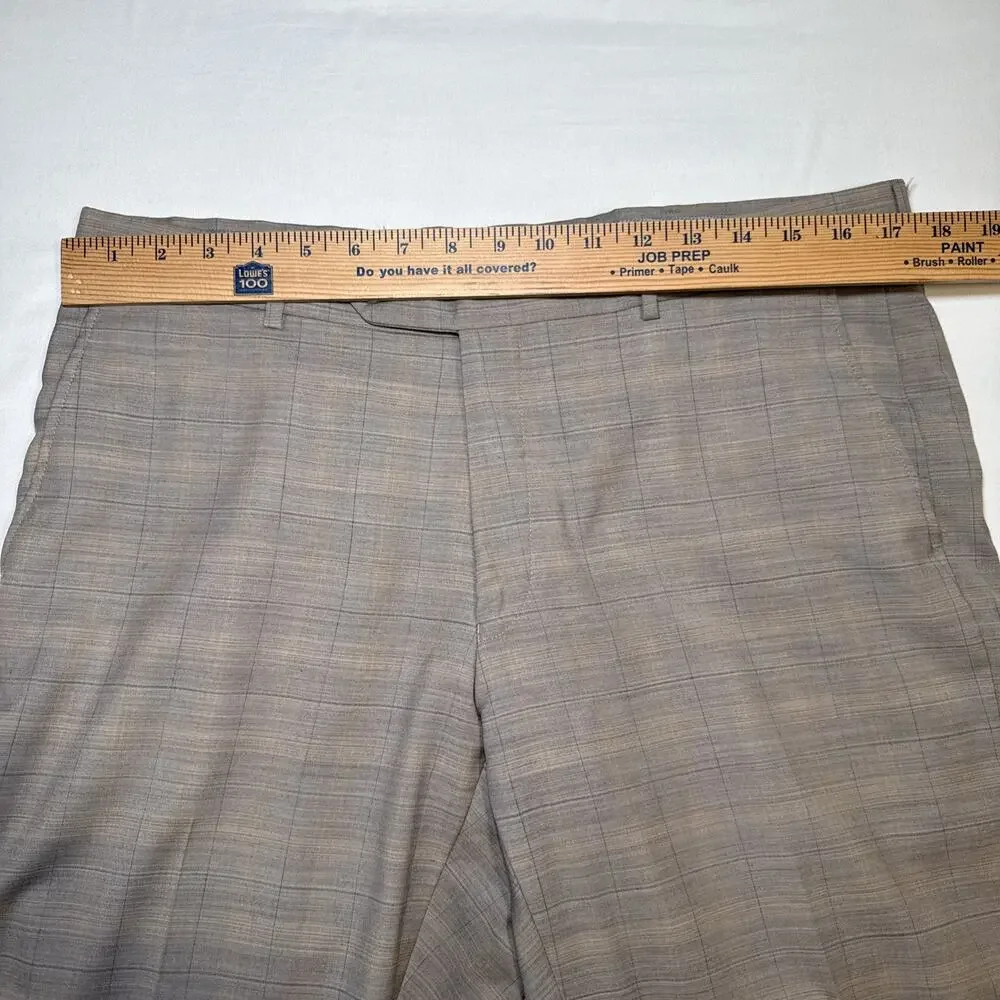 Ballin Pants Mens 36x28.5 Tan Gray Plaid Wool Dress Pants Comfort EZE Canada - Picture 9 of 16